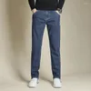 Männer Jeans Marke Kleidung Winter Fleece Warme Männer Baumwolle Gerade Denim Hosen Classics Business Dicke Beflockung Hosen Männlich Plus größe