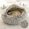 Kennele długopisy zimowe Plush Miękkie łóżko Sofa Cat okrągła poduszka ciepła 2 w 1 dom Puppy Nest Sleep Kennel dla małych piesek kotów 231124