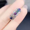 Cluster Ringe Natürlicher Echter Schwarzer Opal Luxusring 925 Sterling Silber Feiner Schmuck für Männer oder Frauen