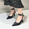 Sandaler Kvinnor Slingback High Heels 2023 Sexig bekväm stilett Solid Color Pointed Toe Buckle Summer Mule Zapatos