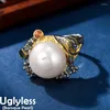 Anelli a grappolo Uglyless Perle di moda personalizzate di grandi dimensioni per le donne Bottone naturale Gioielli eleganti Argento sterling 925