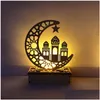 Décoration de fête Ramadan Eid Mubarak Décorations pour la maison Lune LED Bougies Lumière Plaque en bois Décors suspendus Islam Musulman Événement Fête Dhyxs