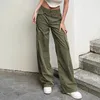 Women's Pants Casual Street Wind Pocket Overalls High Waist Army Green