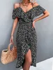 Casual Dresses Summer Models Ladies Dress Sexy One-shoulder Floral Elegant Suspender Dress High Wasit Irregular Long Dresses For Women 230425