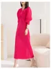Casual jurken verkopen V-hals taillevlees Bat-Sleeved Miyake Fold Minialmirt Slit Seven-Quarter Sleeve Ruffled Dressin Stock