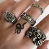 Cluster Rings 4 Pcs/Set Unisex Gossip Moon Change Skull Silver Color Geometric Finger Ring Set Halloween Jewelry Gift Accessories