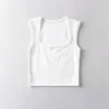 Tanques femininos Camis Lundunshijia Fashion Square Neck Neck Sleeve Summer Summer Top Top Casual Basic T-Shirt ombro Cami Sexy Tank 230425