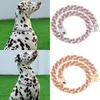 Collari per cani Catena Collare cubano con diamanti bianchi rosa Collare da passeggio in metallo con design Fibbia sicura Regalo di gioielli per animali domestici ghiacciato