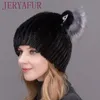 Chapéus Chapéus JERYAFUR Inverno Mulheres Mink Chapéu Vertical Tecelagem Genuína Natural Fur Cap Linda Orelhas de Gato Estilo 231124