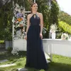المصمم Long Maxi Prom Dress Ulyless Halter خط العنق تنورة شيفون مع تنورة من البتش الدانتيل V-Back فساتين سهرة رسمية