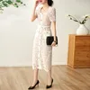 Casual Dresses Self Portrait Ladies Maxi Embroidered Sexy Square Neck Cutout Belted Shirt Dress