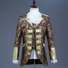 Herrenanzüge, Blazer, eleganter Vintage-Königlicher 3-teiliger Herrenanzug, Hofkleid, Gold und Blau, Rot, Bühnenkostüm, Theater, Drama-Outfit 231124