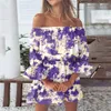 Casual Dresses Off Shoulder Dress Women Boho Beach Sundress Tunic ruffles Bell Sleeve Marmor Print Mini Loose Party Holiday Vestido