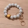 Keychains Fashion Charm Baseball Keychain For Keys Wood Beads Bracelet Keyring Women Accessories Multicolor Jewelry Gifts