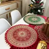 38CM Christmas Woven Placemat Ins Printed Hairball Thermal Mats Retro Napkins jute Decorative Mat