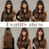 Synthetic Wigs Black Brown Ombre with Bangs Long Natural Wavy Hair Wig Daily Use Heat Resistant Cosplay for Women 230425