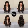 Synthetic Wigs EASIHAIR Long Brown Black Wavy with Bang Natural Wave Hair Wig for Women Daily Cosplay Heat Resistant Fiber 230425