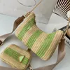 Fashion Raffia Prad Triangle Beach Bags Three Piece Set Womens Mini Handväska Koppling Crossbody Hobo Totes Bag Mens Luxury Designer Weave With Strap Purse Shoulder Påsar