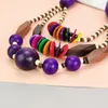 Pendant Necklaces Bohemian Layers Wood Ethnic Multicolor Wooden Beads Chain Long Statement Collar Maxi Jewelry