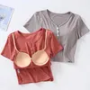 Kvinnors sömnkläder Casual Chest Pad Home Wear Summer Modal Pyjamas Topps Kort ärm V Neck T-shirt One Piece Nightwear Shirt