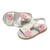 Sandals girls sandals genuine leather white pink floral summer shoe children shoes little kids open toe beach sandal holiday wear 230425