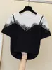 Women's T Shirts Bobokateer Summer Short Sleeve Top Loose Casual T-shirt Femme Camiseta Mujer Lace Patchwork Cotton Tshirts Women Fashion