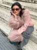 Kvinnors jackor rosa kort läderjacka för kvinnor rå kant 2023 höst vinter långärmad enbredning fickor eleganta kappa streetwear topps 231124