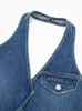 Débardeurs pour femmes Camis Nlzgmsj TRAF Été Sexy Cami Denim Bleu Gilet Woemn V Cou Halte Sans Manches Dos Nu Asymétrique Top Femme Y2K 230425