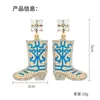 Boucles d'Oreilles Pendantes Pave Cowboy Boot Drop Pour Femme - Bleu Ciel/Rose Western Nashville Cowgirl Avec Strass