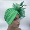 Etniska kläder Elegant Headscarf Bonnet Turbante 1920s Feather Flower Women's Turban Cap Retro Ladies Party Headpiece African Nigeria