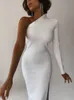 İki Parça Elbise Uzun Zarif es Kadınlar için Yaz Tek Omuz Maxi Bodycon Seksi Siyah Yarık Resmi Düğün Akşam Parti 230425