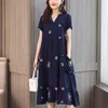 Casual Dresses Casual Fashion Summer Dress For Women Elegant A-Line Vintage Embroidery Party Short Sleeve Plus Size V-Neck Dresses 230425