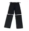 Pantaloni da uomo Pantaloni cargo multitasche in cotone con gamba staccabile Uomo Streetwear Pantaloni hip-hop vintage larghi casual alla moda neri scuri