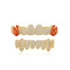 Hip Hop Nouveau Hiphop Punk Full Diamond Dethts Grillz Set Vampire Dental Brace Colorful Red Email Iced Out Cumbic Zirconia Bouchle Tooth Grils Halloween Party Bijoux