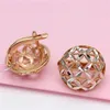 Pendientes colgantes 585 chapado en oro púrpura 14K rosa calado flor redonda para mujer elegante encanto joyería de compromiso de moda