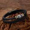 Braccialetti con ciondoli Gioielli Moda Bracciale intrecciato a mano Design multistrato nero Fibbia magnetica Corda in pelle da uomo Stile etnico