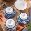 Bols Ensemble De 5 pcs Bol En Céramique Japonais Riz Bleu Porcelaine Dîner Vaisselle 4,5 Pouces
