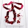 Halsband örhängen set brud smycken röd kostym bröllop hår prydnader klippt blomma kinesiska pannband tillbehör na
