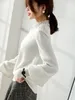 Suéteres femininos elegante pérola beading meia gola alta lã malha pullovers mulheres top outono versátil magro manga longa underlay camisa para