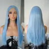 Haze Blue Long Silky Straight Spets Front for Women Heat Motent Fiber Hair Cosplay Costume Party
