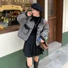 Women's Jackets Autumn Winter Vintage Women Short Jacket Fashion Leather Patchwork Houndstooth Loose Coat High Street Female Casual