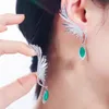 Ear CWWZircons Luxury Full Cubic Zirconia Pave Big Long Drop Feather Wing Ear Cuff Pendientes para mujeres CZ625 230425