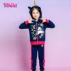 Семейные подходящие наряды Vikita Girls Clothing Set для осенней зимней детской куртки с капюшоном Outwear and Bunders 2 PCS Толба