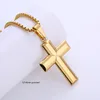 Gold-Plated Stainless Steel Flat Cross Necklace Pendant For Mens Women Girl Boys XMAS Gifts .holiday Gifts.free Rolo Chain 3mm 24inch