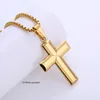 Guldpläterat rostfritt stål Flat Cross Necklace Pendant för herrkvinnor Girl Boys Xmas gåvor. Holiday gåvor. Gratis Rolo-kedja 3mm 24 tum