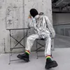 Survêtements pour hommes Veste à capuche chic pour homme avec pantalon Costume Silver Metallic Hologram Dance Stage Show Live Hip Hop Costumes