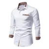 Heren Casual Shirts Heren Parklees 2022 Herfst Plaidwork Formeel Voor Mannen Slanke Lange Mouw Wit Button Up Shirt Jurk Zakelijk kantoor Dhcp0