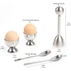 Egg Tools LMETJMA Cracker Topper Set Stainless Steel Soft Hard Boiled s Separator Holder with Spoons Kitchen KC1013 230425