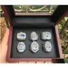 Anneaux de cluster 6pcs Champions de l'équipe Championnat Bague Set avec boîte en bois Souvenir Hommes Fan Cadeau Drop Livraison Bijoux Bague DHI72