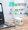 PD 20W Fast Charger Adapter QC3.0 USB C Snabbladdare Dual Ports USB Type C Laddare Väggadapter US EU UK Plug för Apple iPhone 14 13 12 11 Pro Max Opp Bag